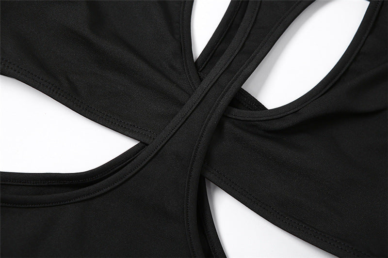 Black Cutout Back T-Shirt - Bodycon Short Sleeveless Top| Free Shipping|Crypto Payments