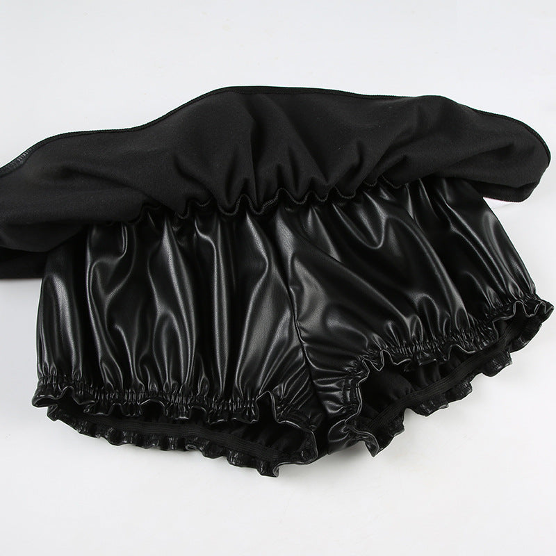 Leather-Panel Mini Skirt - Flirty Flounce Hem | Free Shipping|Crypto Payments
