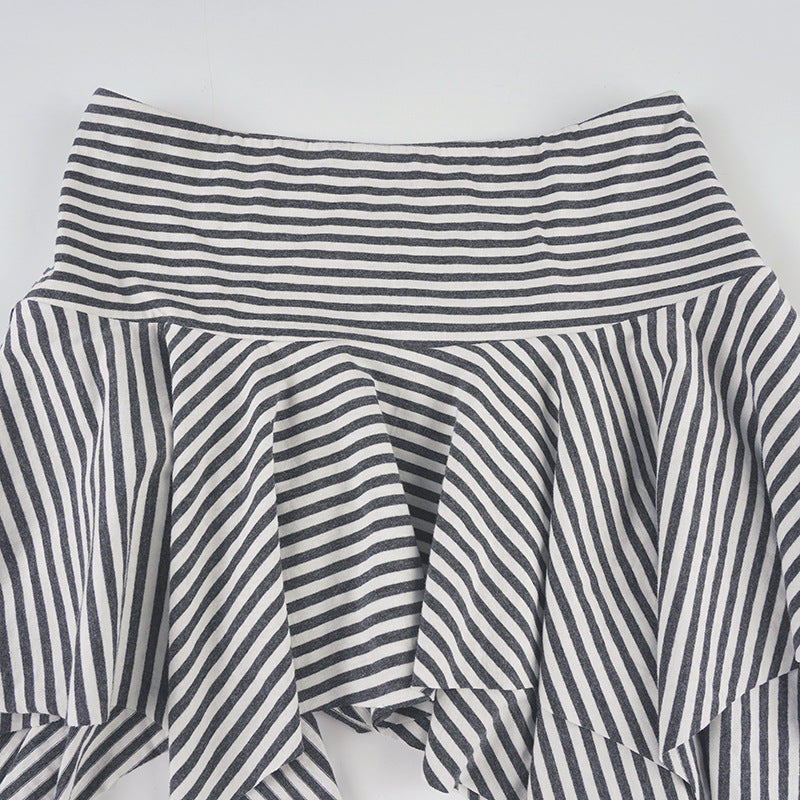 Women's Stretch Mini Skirt - Edgy Asymmetrical Striped Design| Free Shipping| Crypto Payments
