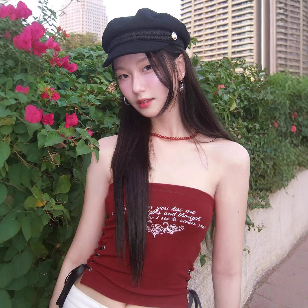 Y2K Letter Bustier - Tie-Front Crop Top | Free Shipping|Crypto Payments