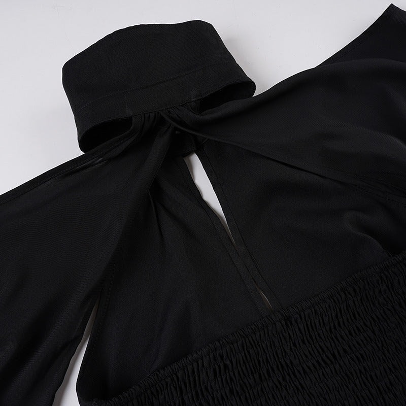 Blusa gótica ombro a ombro - Camisa com manga sino e botões e amarração na cintura | Frete grátis