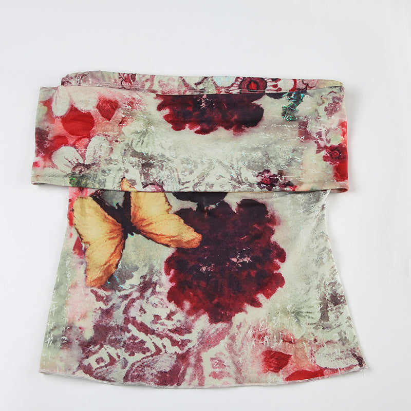Y2K One-Shoulder Top - Retro Tie-Dye Bustier | Crypto Payments