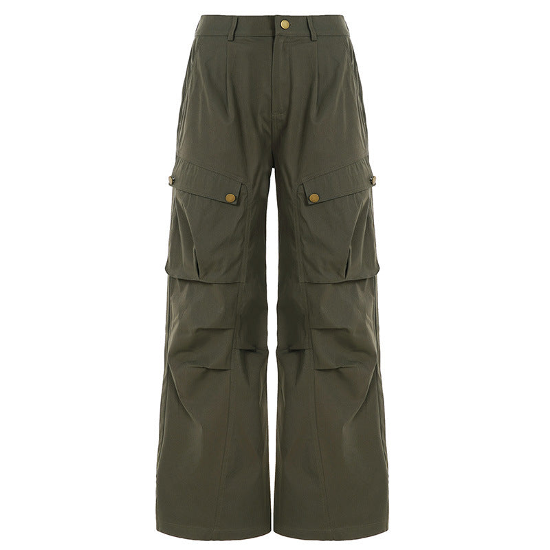 Street Style Pleated Cargo Pants - Women's Wide-Leg Utility Trousers | Free Shipping