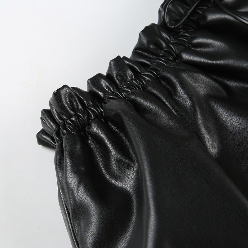 Leather-Panel Mini Skirt - Flirty Flounce Hem | Free Shipping|Crypto Payments