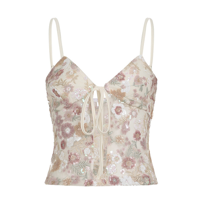 Sheer Mesh Camisole Top with Sequins - Sexy Lace-Up Summer Cover Up | Free Shipping