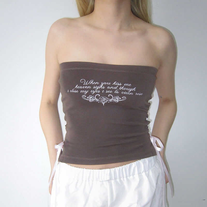 Y2K Letter Bustier - Tie-Front Crop Top | Free Shipping|Crypto Payments