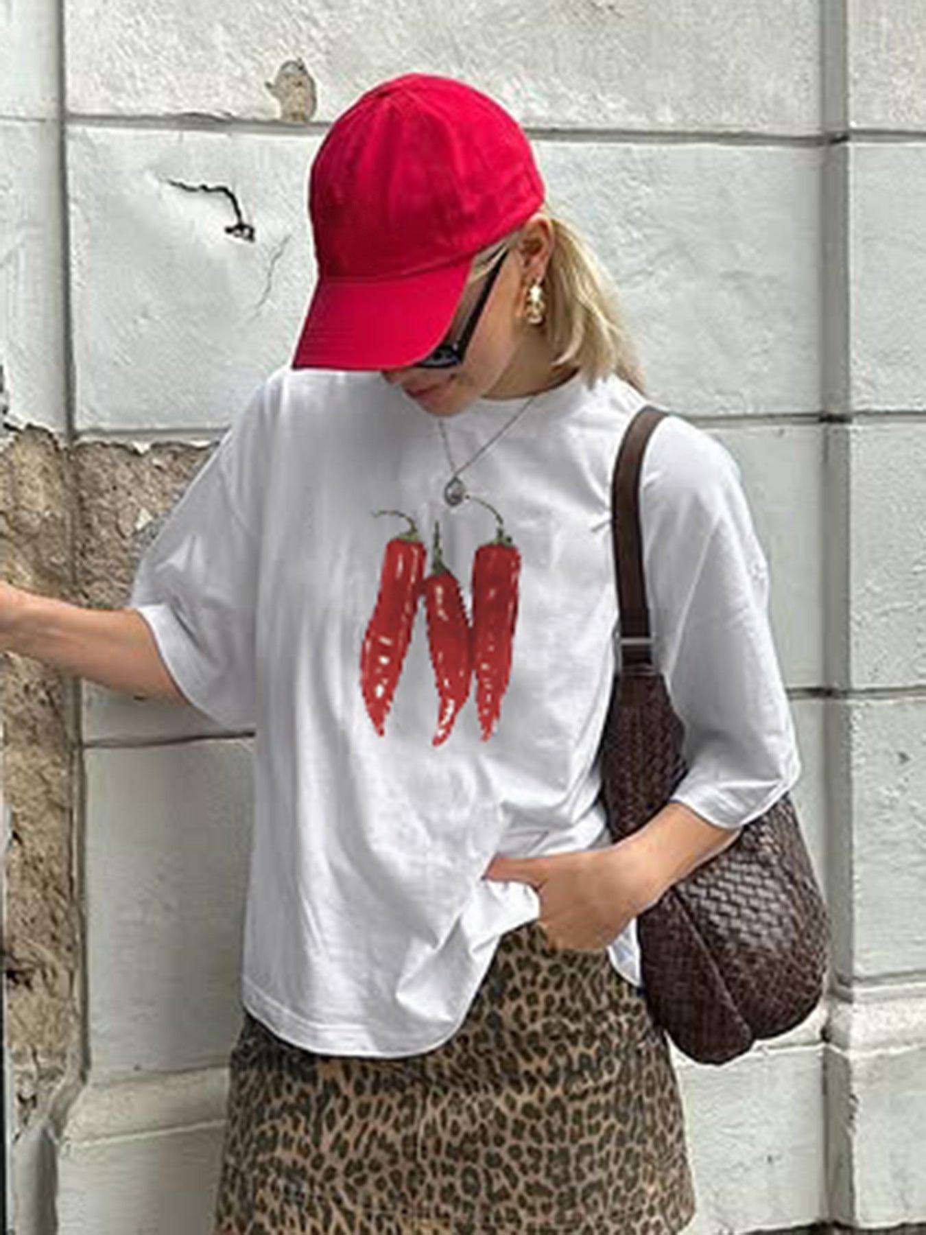 Edgy Graphic Chili T-Shirt - Street Style Loose Fit Top for Women | Free Shipping|Crypto Payments