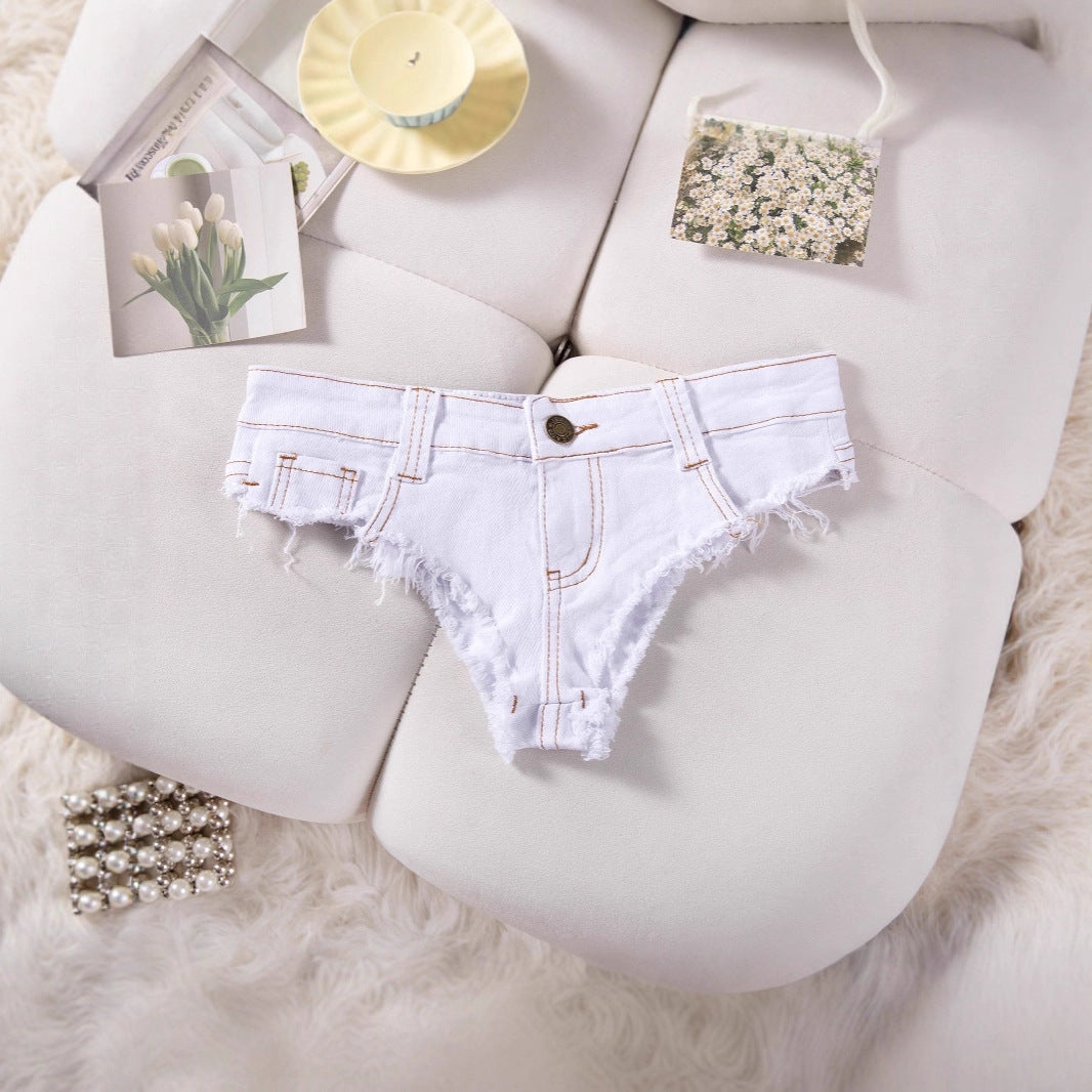 Vintage Wash Cheeky Shorts - American Style Ultra-Low Rise Denim Hot Pants