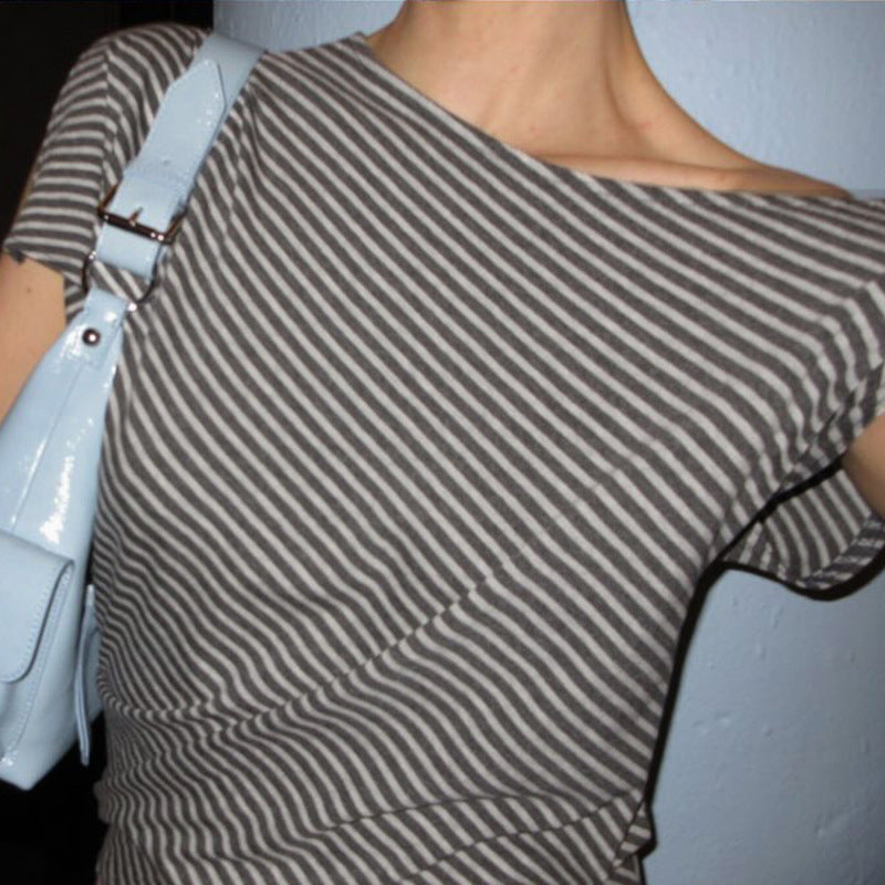 Y2K Striped Top - Sexy Off-Shoulder Asymmetric Design |Free Shipping|Crypto Payments