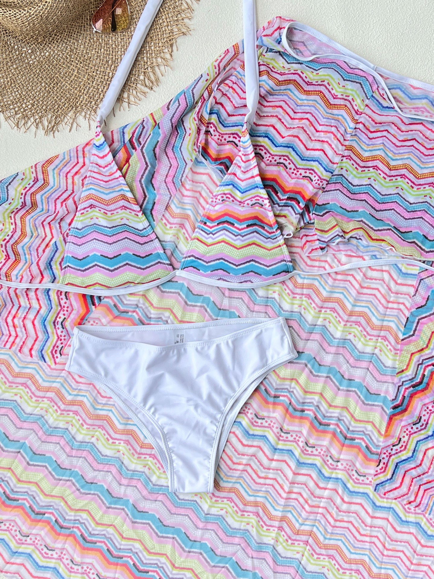 Sexy Striped Bikini Set - High Waist Two-Piece with Skirt Cover-Up | Free Shipping | Accepts Crypto