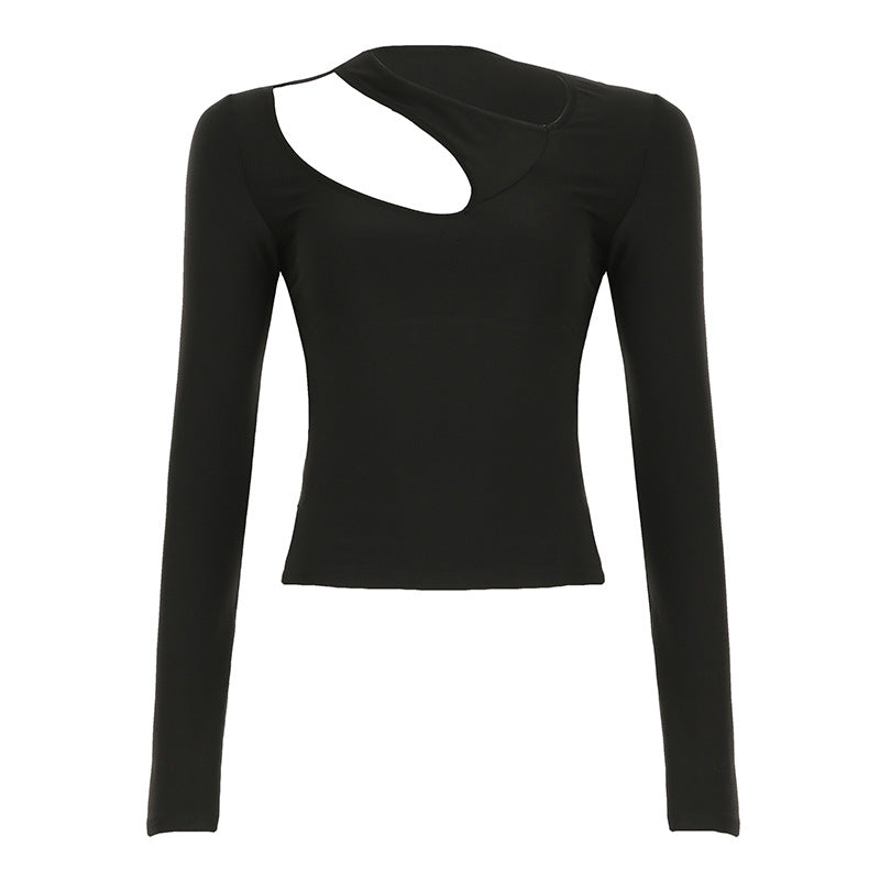 Y2K Women's Cropped Fitted Top - Edgy Cutout Long Sleeve Tee| Free Shipping|Crypto Payments