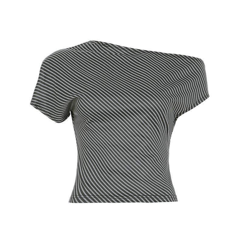 Y2K Striped Top - Sexy Off-Shoulder Asymmetric Design |Free Shipping|Crypto Payments