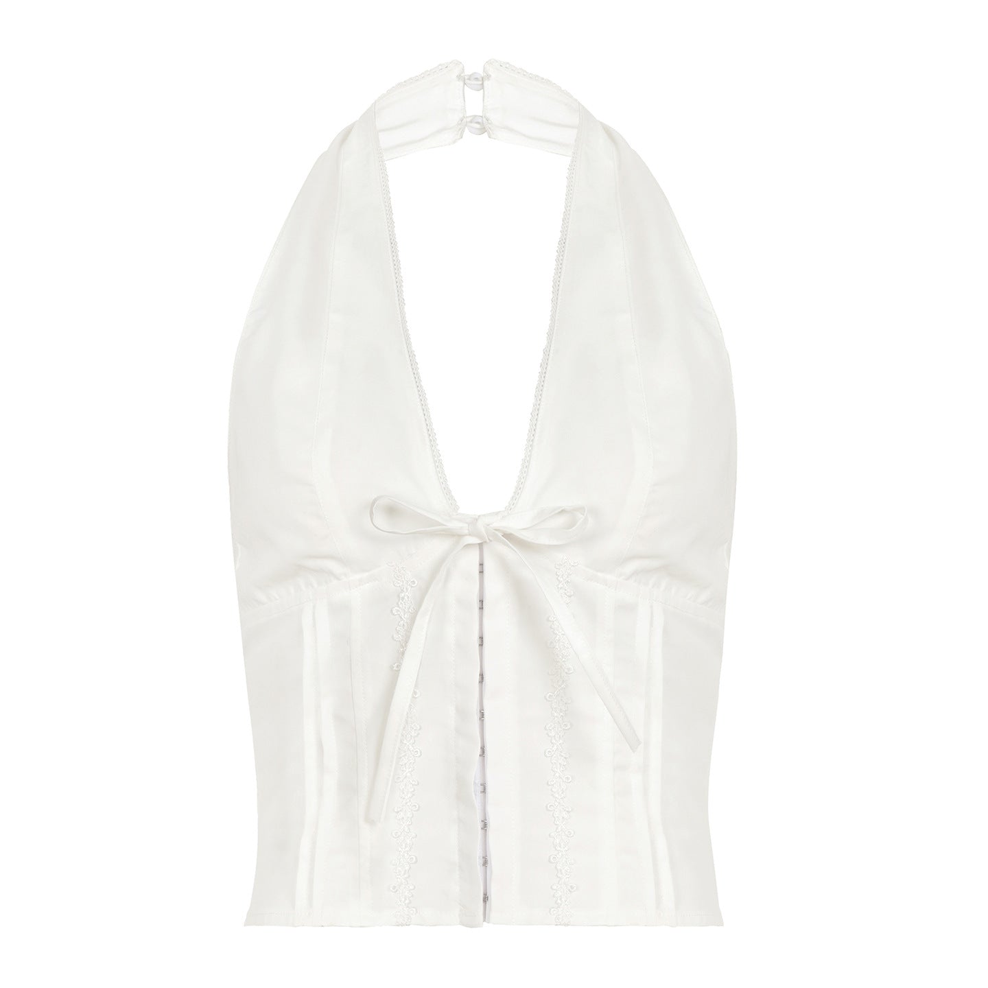 Pure Aesthetic Halter Top - V-Neck Tie-Waist Crop Tee | Free Shipping| Crypto Payments
