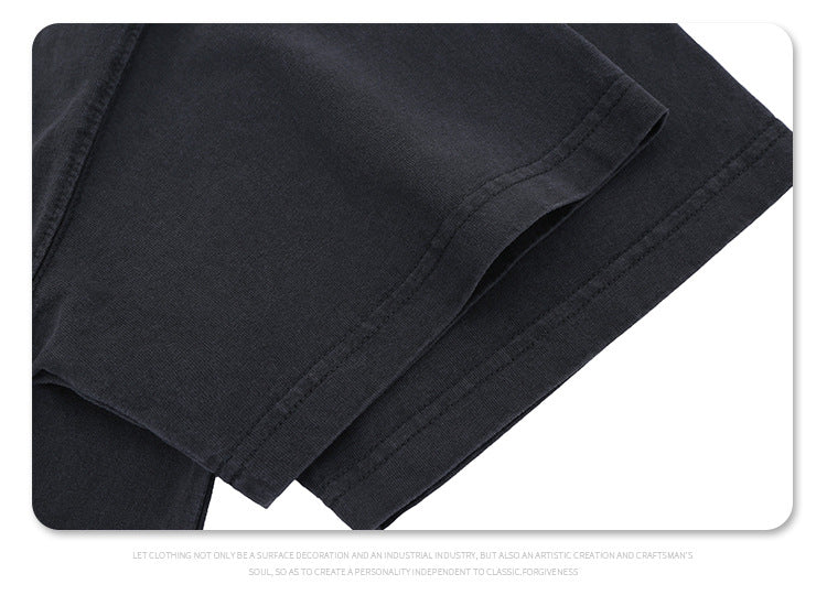 Heavyweight Street T-Shirt | Embroidered Patchwork | Khaki Dark Gray | 100% Cotton | Free Global Shipping | Crypto Accepted