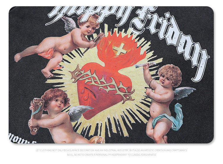 Retro Heart Print T-Shirt - Oversized Cotton Streetwear Top