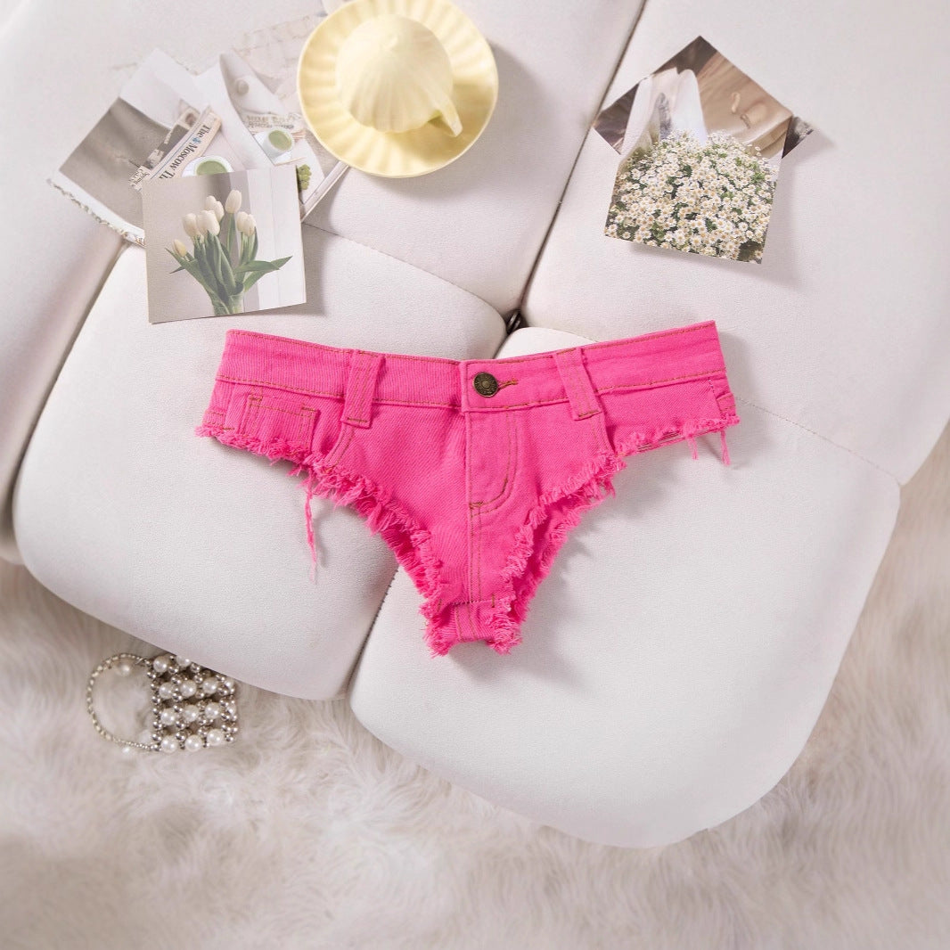 Vintage Wash Cheeky Shorts - American Style Ultra-Low Rise Denim Hot Pants
