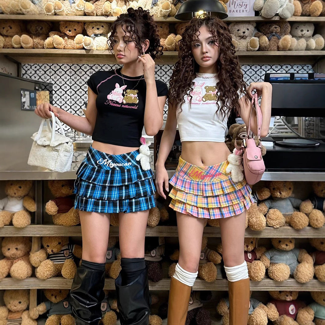 Y2K Checkered Skirt - Low-Rise Rainbow Pleats | Free Shipping| Crypto Payments