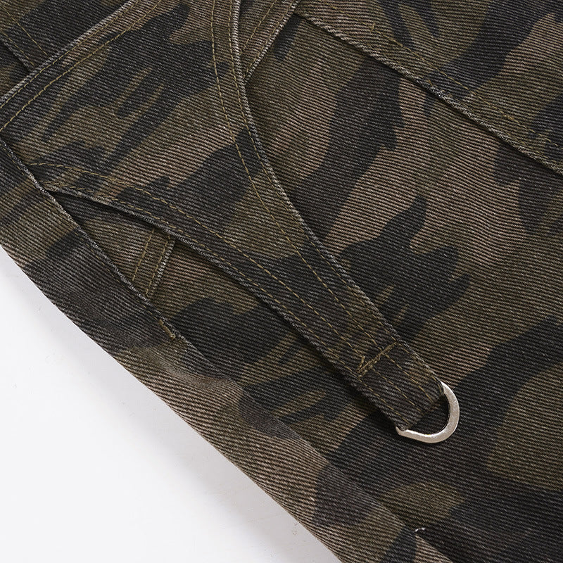 Retro Camo Cargo Pants - Women's Low-Rise Streetwear Trousers | Free Shipping