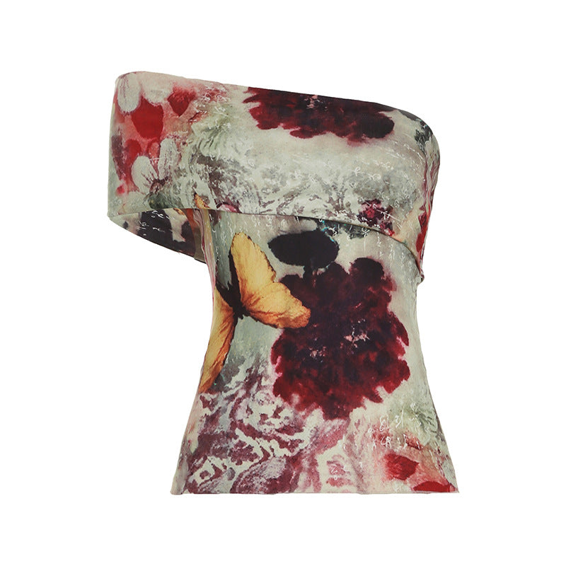 Y2K One-Shoulder Top - Retro Tie-Dye Bustier | Crypto Payments