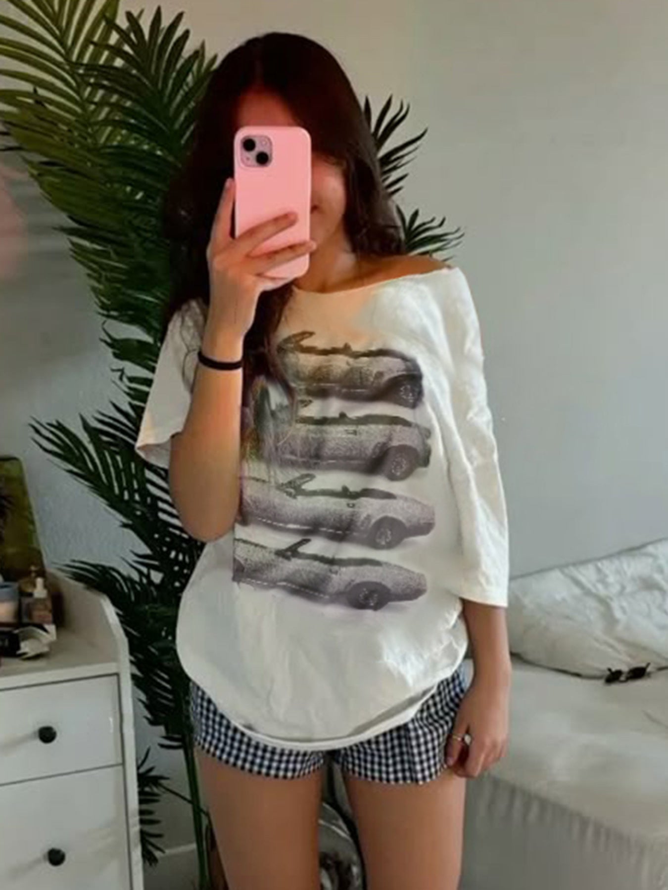 Y2K Streetwear Tee - Car Graphic Structured Shoulder Top| Crypto Payments
