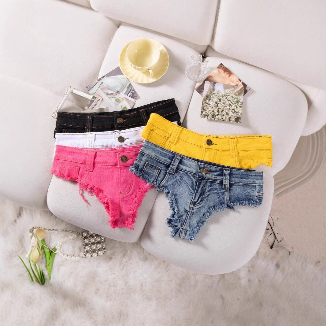 Vintage Wash Cheeky Shorts - American Style Ultra-Low Rise Denim Hot Pants