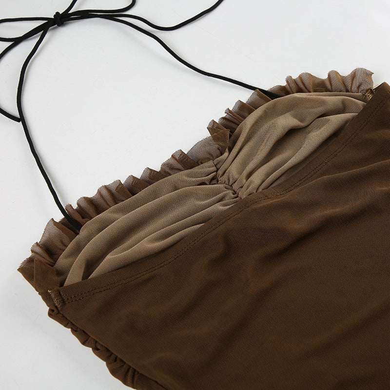 Y2K Mesh Outfit - Halter Top & Pleated Skirt | Free Shipping|Crypto Payments