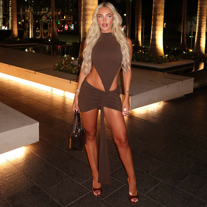 Y2K Backless Mini Dress - Sleeveless Cut-Out Bodycon with Ties | Free Shipping & Crypto Pay