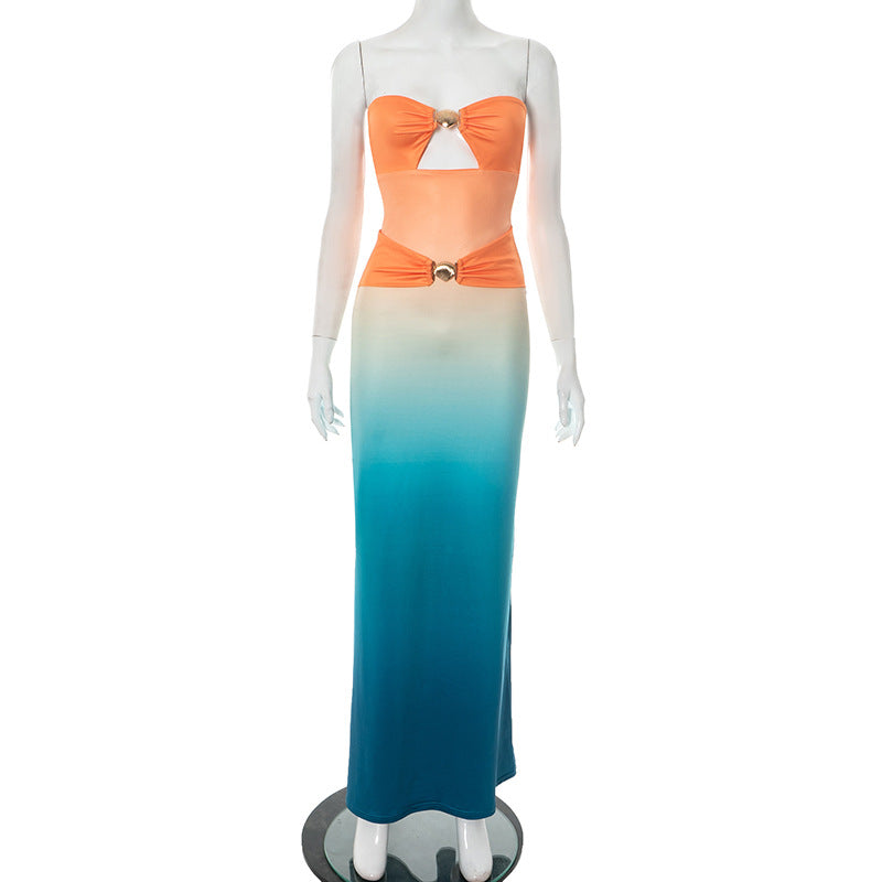 Women's Gradient Evening Gown - Metallic Trim | Crypto Payments