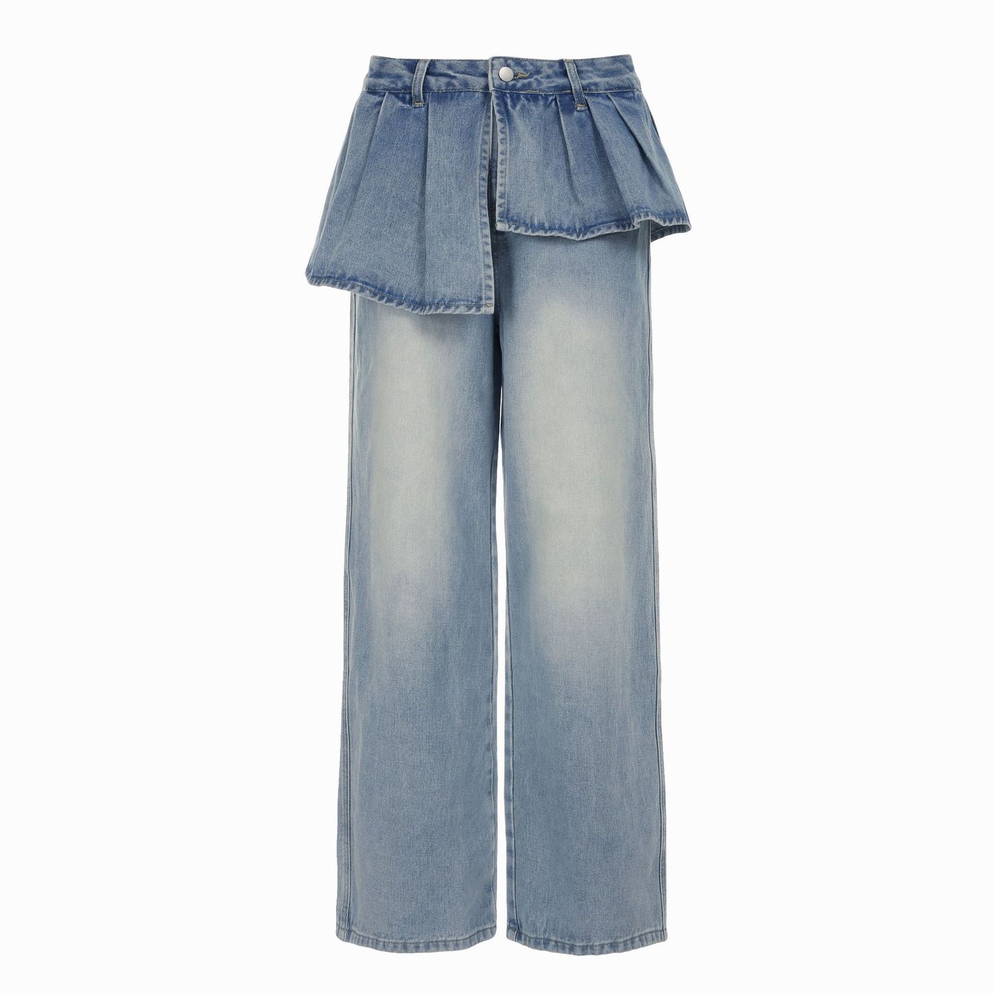 Y2K Fake Two-Piece Jeans - Wide-Leg Pleated Denim Pants | Free Shipping|Crypto Payments