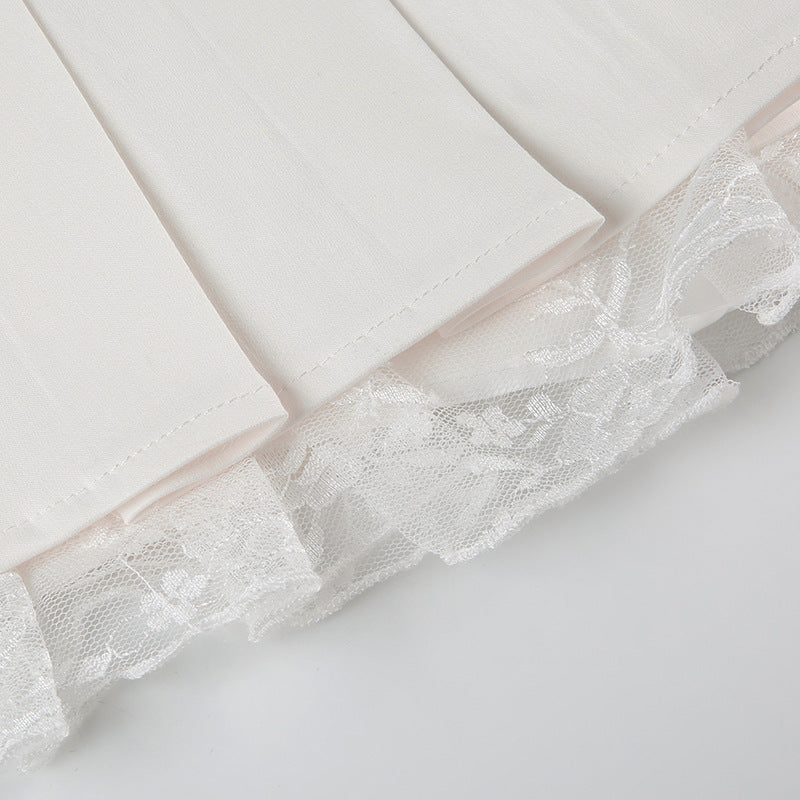 Women's A-Line Skirt - Flirty Pleated Mini with Lace|Free Shipping|Crypto Payments