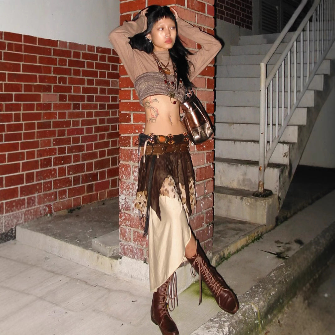 Leopard Mesh Skirt - Tribal Asymmetrical Maxi | Free Shipping|Crypto Payments