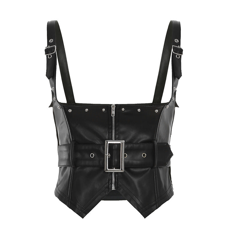 Punk Studded Corset Vest - Edgy Faux Leather Waist Cincher | Free Shipping | Crypto Pay