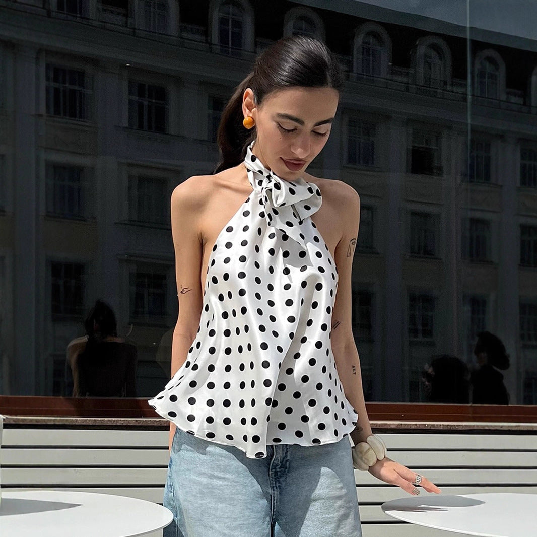Blusa sensual de bolinhas frente única - Blusa com amarração nas costas e amarração nas costas | Frete grátis para todo o mundo | Crypto Pay