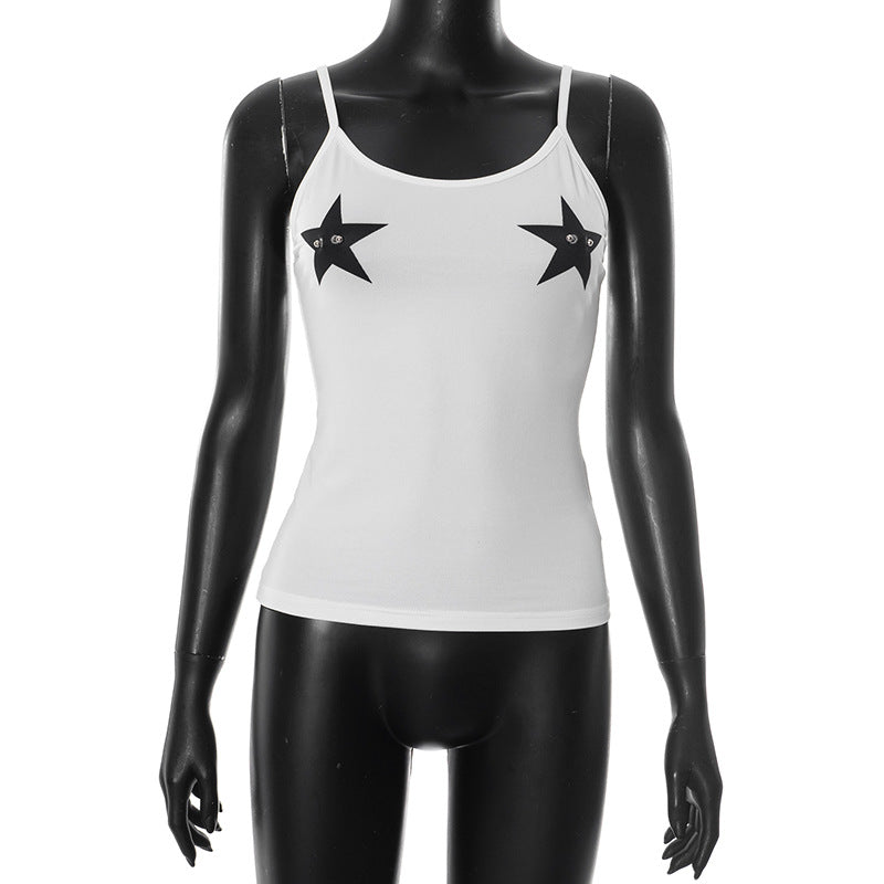 Women's Metallic Star Tank Top - Cute Cropped Tee | Crypto Accepted