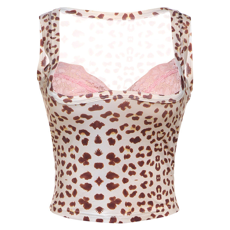 Blusa com decote em V profundo e renda de oncinha – Blusa estampada sexy para mulheres | Frete grátis | Criptomoedas aceitas