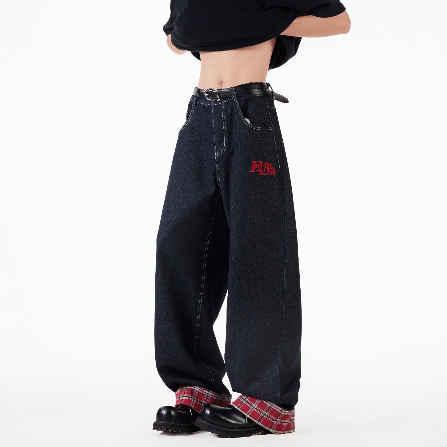 Loose Fit Patchwork Plaid Wide Leg Jeans for Men | Streetwear Unisex Style | Free Global Shipping & Crypto Pay
