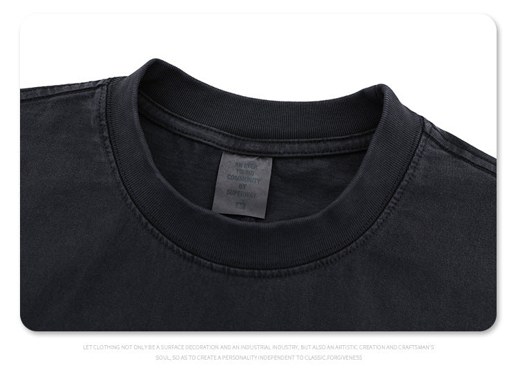 Heavyweight Street T-Shirt | Embroidered Patchwork | Khaki Dark Gray | 100% Cotton | Free Global Shipping | Crypto Accepted