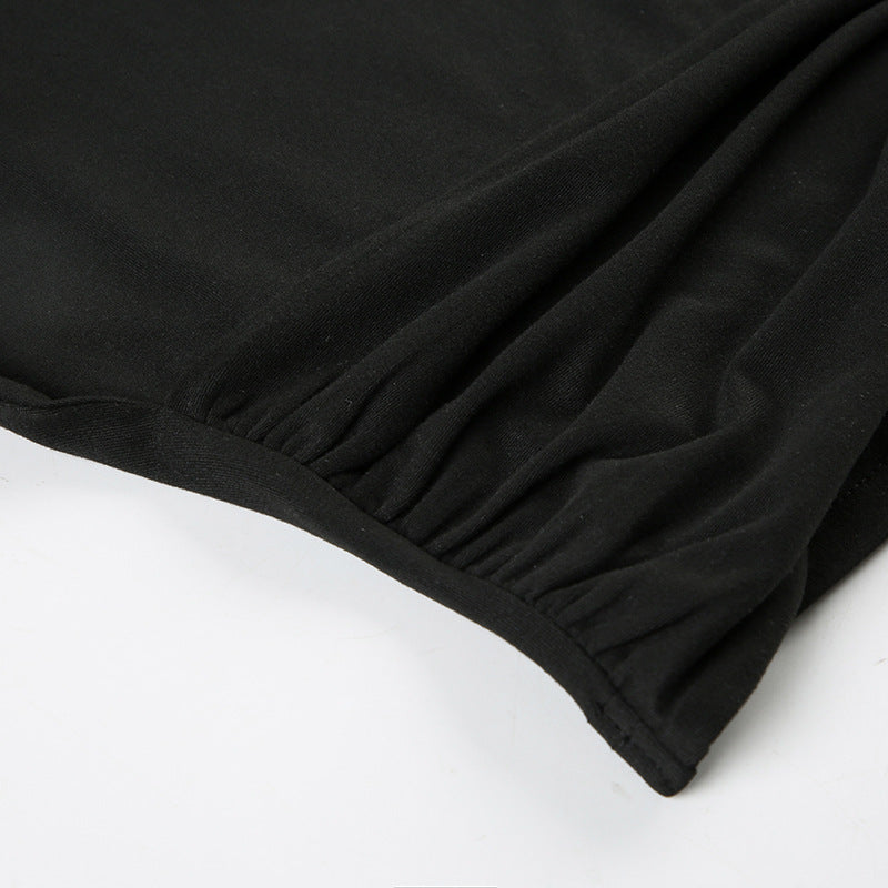 Black Asymmetric Cami Top - Off-Shoulder Streetwear Look with Waist Tie| Free Shipping|Crypto Payments