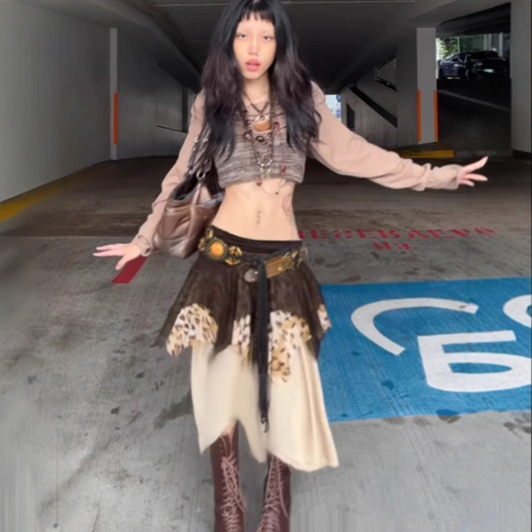 Leopard Mesh Skirt - Tribal Asymmetrical Maxi | Free Shipping|Crypto Payments
