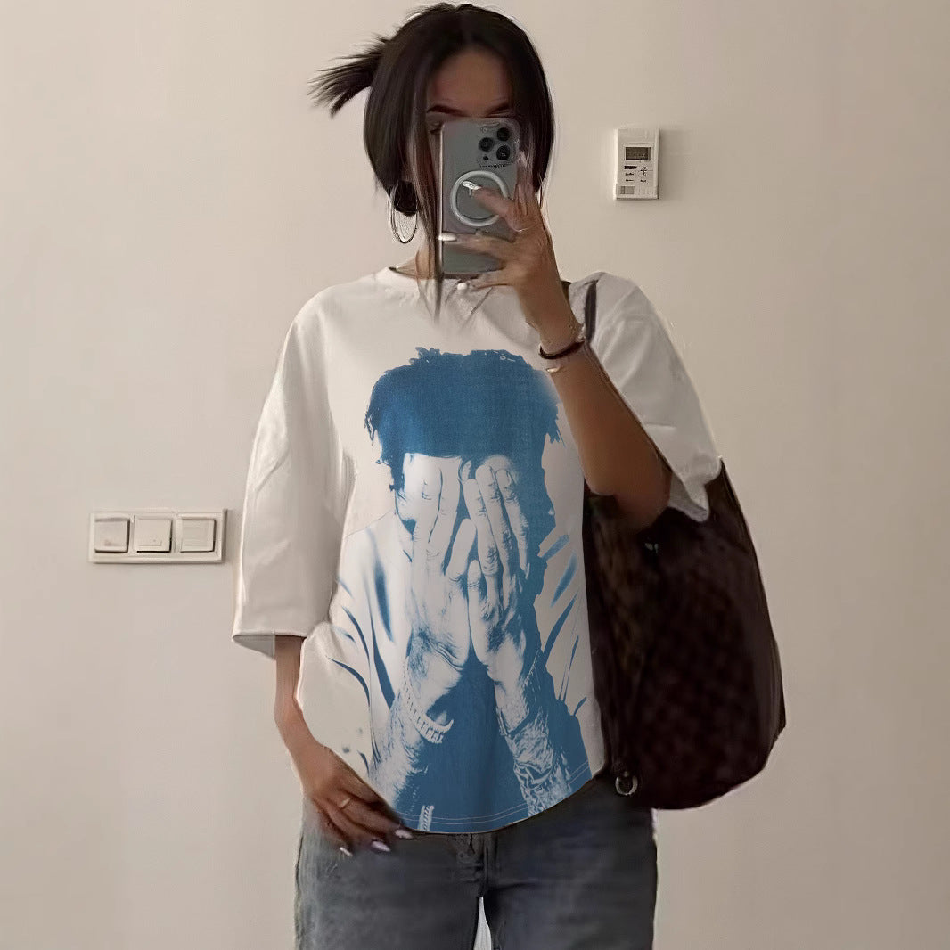 Hip-Hop Portrait Tee - Oversized Drop-Shoulder T-Shirt | Free Shipping| Crypto Payments