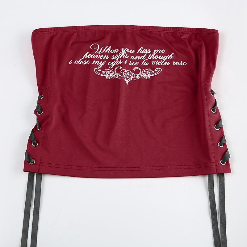 Y2K Letter Bustier - Tie-Front Crop Top | Free Shipping|Crypto Payments
