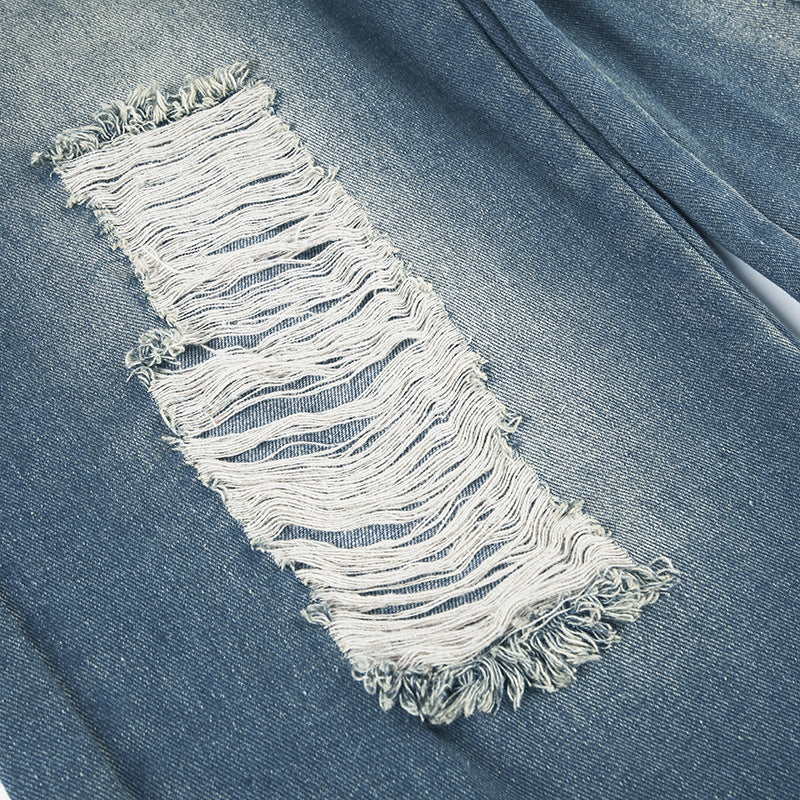 Distressed Flare Jeans - Star Studded Wide-Leg Pants |Crypto Payments