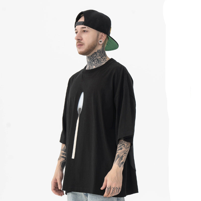 Matchstick Candle Graphic Tee - Vintage Foam Print Streetwear T-Shirt for Men