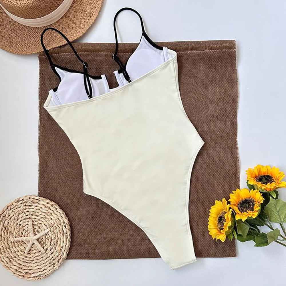 Black & White Push-Up One-Piece Swimsuit – Sexy Underwire Swimwear | Free Shipping | Crypto Pay