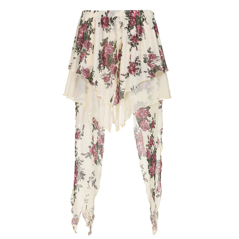 Y2K Mesh Midi Skirt - Vintage Floral Asymmetrical Design Crypto Payments