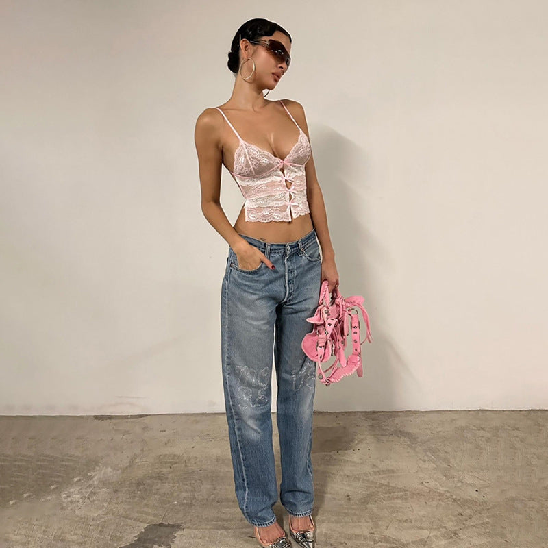 Top curto de crochê rosa com decote em U e costas nuas – Modelagem justa e sexy sem mangas | Frete grátis | Crypto Pay