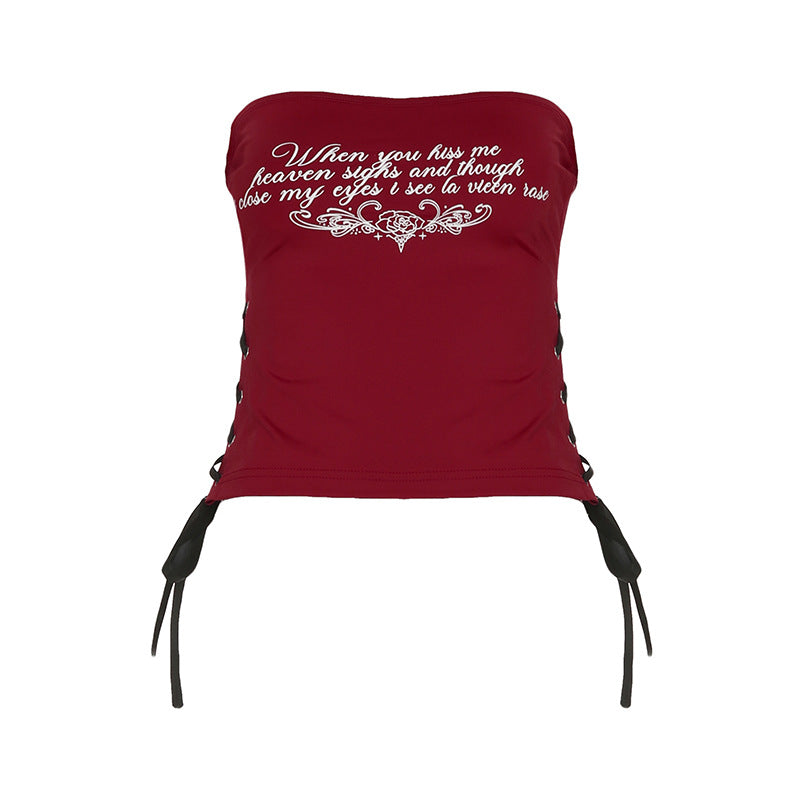 Y2K Letter Bustier - Tie-Front Crop Top | Free Shipping|Crypto Payments