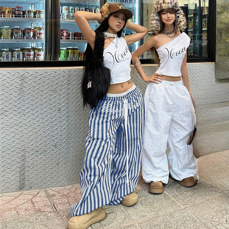 Women's Hip-Hop Outfit - Graphic Crop Top & Color-Block Pants | Free Worldwide| Crypto Payments