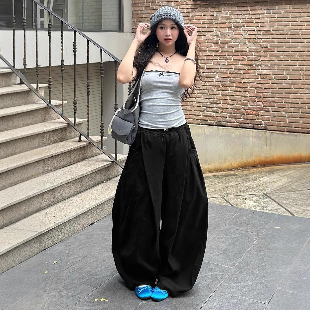 Women's Streetwear Pants - Drawstring Hem Harem Trousers| Crypto Payments