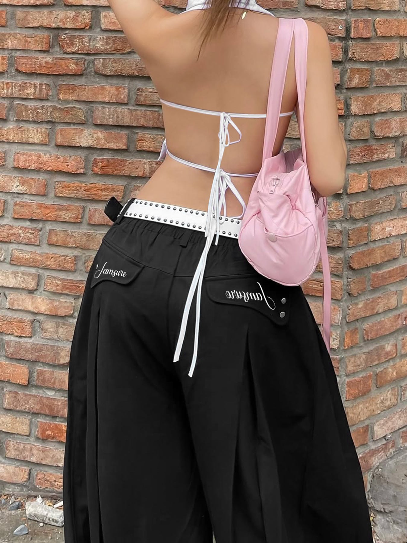 Streetwear Cargo Set - Y2K Halter Tie-Up Top & Wide-Leg Pants | Free Shipping